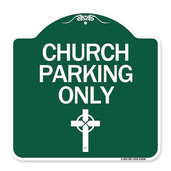 Church Parking Cross Symbol, Green & White Aluminum Architectural Sign, 18" x 18", GW-1818-24268